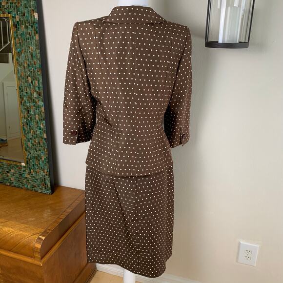 Vintage Donna Morgan Sz 8 Pure Silk Suit Skirt w/ Blazer Jacket Set Polka Dot - Picture 7 of 8